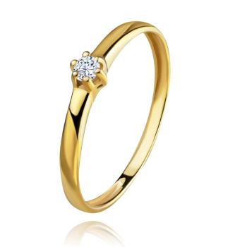 Zlatý prsteň 585 - okrúhly diamant čírej farby v šesťcípom kotlíku - Veľkosť: 58 mm