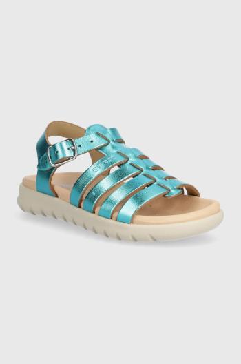 Detské kožené sandále Geox SANDAL SOLEIMA zelená farba