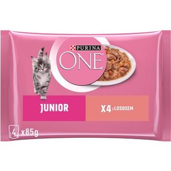 Purina ONE Junior minifiletky s lososom a mrkvou v šťave 4× 85 g (7613287367198)