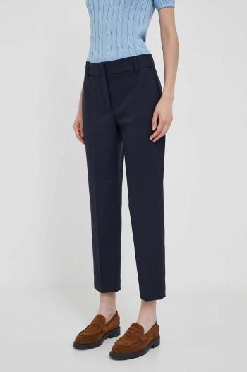 Nohavice Tommy Hilfiger dámske, tmavomodrá farba, rovné, vysoký pás, WW0WW39723