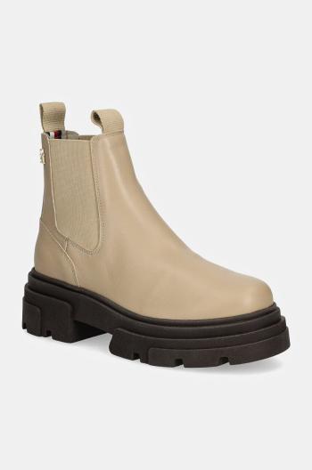 Topánky chelsea Tommy Hilfiger COMBAT LEATHER LOW CHELSEA dámske, béžová farba, na platforme, FW0FW08089