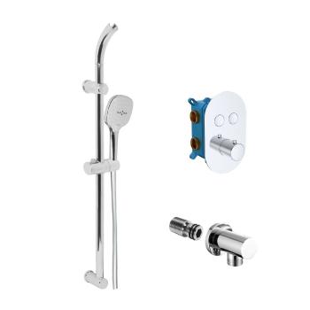 MEREO - Vaňový set s termostatickou podomietkovú tlačidlovú batériou - 2-cestná - oválny kryt CB60106TB1