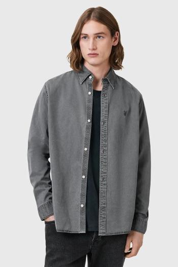 Košeľa AllSaints BODHI šedá farba, voľný strih, s klasickým golierom, M090SC