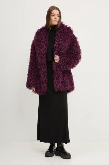 Kabát HUGO dámsky, fialová farba, prechodný, oversize, 50523015