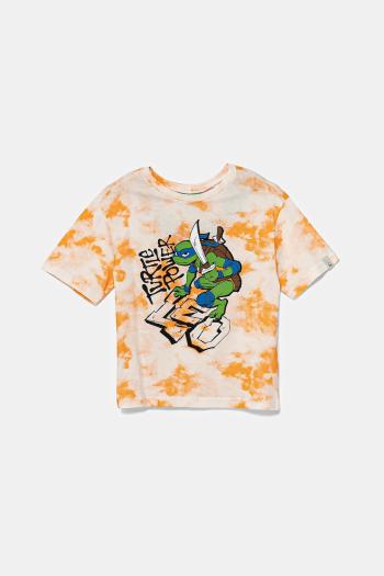 Detské bavlnené tričko United Colors of Benetton oranžová farba, vzorované, 3ORKC10P3