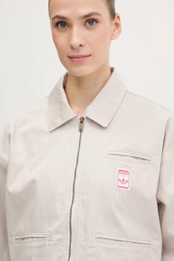 Bavlnená bunda adidas Originals AOP CROP JACKET béžová farba, prechodná, oversize, JC8853