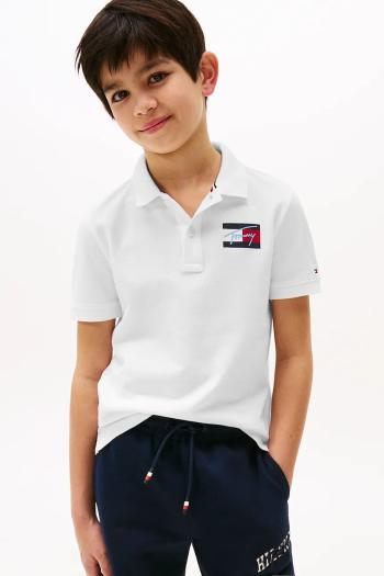Detská bavlnená polokošeľa Tommy Hilfiger biela farba, jednofarebná, KB0KB09711