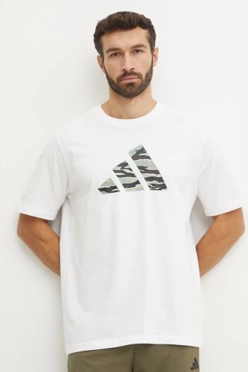 Bavlnené tričko adidas Camo pánske, béžová farba, s potlačou, JI6770