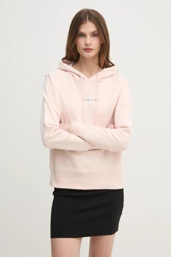 Mikina Calvin Klein Jeans dámska, ružová farba, s kapucňou, jednofarebná, J20J225358