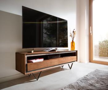 TV stolík Stonegrace 145 cm Akácia hnedá kamenina 2 zásuvky 1