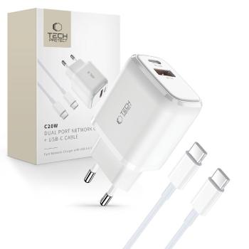 TECH-PROTECT C20W 2-PORT Sieťová nabíjačka + kábel USB Typ-C WHITE