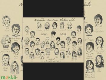 Karikatúra tabló a tanári karnak, tanároknak búcsúajándékként