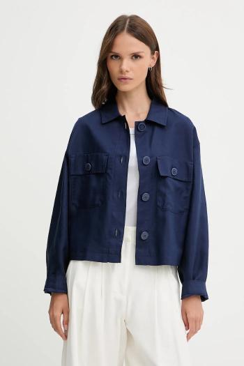 Sako s ľanovou prímesou United Colors of Benetton tmavomodrá farba, prechodné, oversize, 25BVDN08B