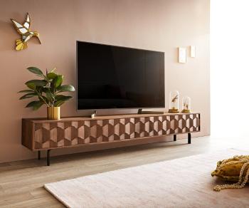 TV stolík Fevo 220 cm akáciová hnedá 4 dvierka podstavec v tvare L