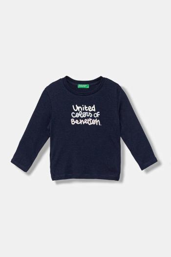 Detská bavlnená košeľa s dlhým rukávom United Colors of Benetton tmavomodrá farba, 3I9WG10JS