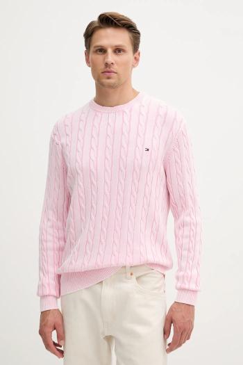 Bavlnený sveter Tommy Hilfiger ružová farba, ľahký, MW0MW39524