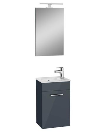 Kúpeľňová zostava s umývadlom, zrkadlom a osvetlením VitrA Mia 39x61x28 cm antracitový lesk MIASET40A
