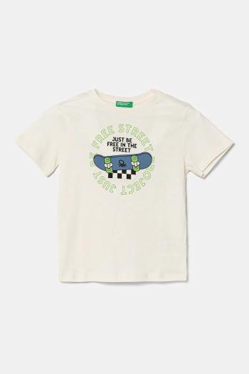 Detské bavlnené tričko United Colors of Benetton béžová farba, s potlačou, 3I1XG10IJ