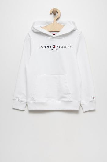 Detská bavlnená mikina Tommy Hilfiger biela farba, s nášivkou