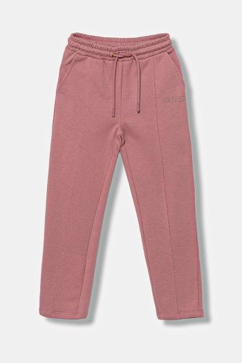 Detské bavlnené tepláky Guess ružová farba, s nášivkou, J5YQ17 KAV34
