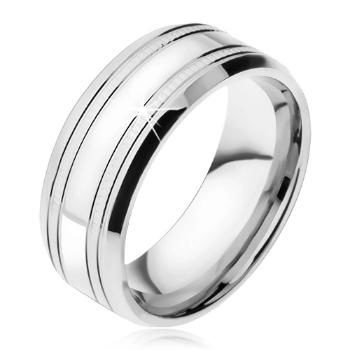 Zrkadlovolesklá oceľová obrúčka striebornej farby, dva tenké ryhované pásy - Veľkosť: 62 mm