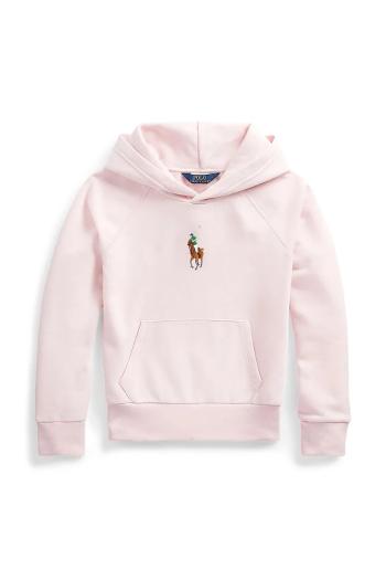 Detská bavlnená mikina Polo Ralph Lauren ružová farba, s kapucňou, s nášivkou, 313844838025