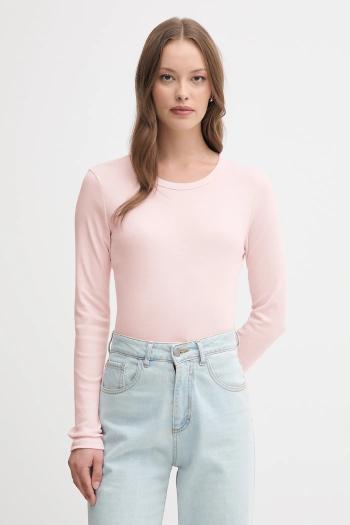 Bavlnené tričko s dlhým rukávom United Colors of Benetton ružová farba, 3GA2E16F9