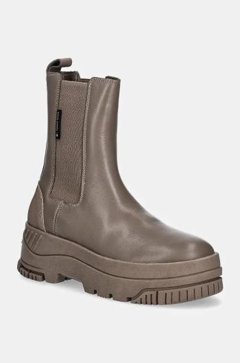 Kožené topánky chelsea Tommy Jeans TJW CHELSEA FLATFORM BOOT dámske, hnedá farba, na platforme, EN0EN02597