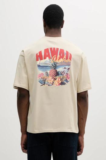 Bavlnené tričko Alpha Industries Hawaii Aloha T BP pánske, béžová farba, vzorované, 156535