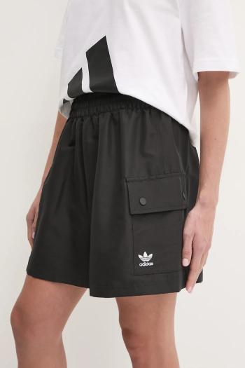 Šortky adidas Originals Essential dámske, čierna farba, jednofarebné, vysoký pás, JD1514