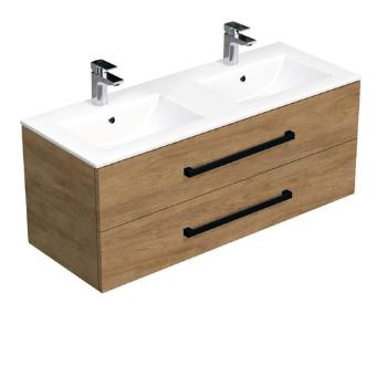 Kúpeľňová skrinka s čiernou úchytkou a umývadlom SAT Cube Way 120x53x46 cm dub Hickory mat CUBE46C1202DHMOD