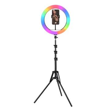 MG Selfie RGB kruhové LED svetlo + statív 2.1m, čierne