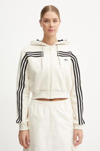 Mikina adidas Originals dámska, béžová farba, s kapucňou, vzorovaná, JN7664