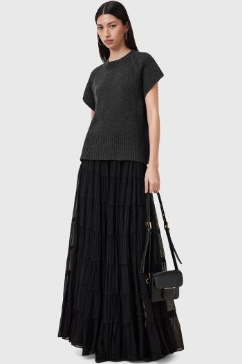 Sukňa AllSaints EVA čierna farba, maxi, áčkový strih, W061RC
