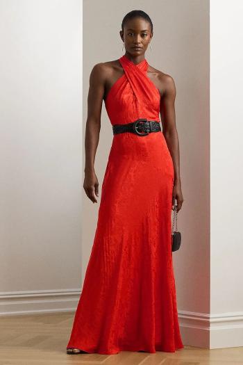 Šaty Lauren Ralph Lauren červená farba, maxi, áčkový strih, 253971055