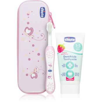 Chicco Always Smiling 12m+ sada zubnej starostlivosti pre deti Pink No Fluoride 1 ks