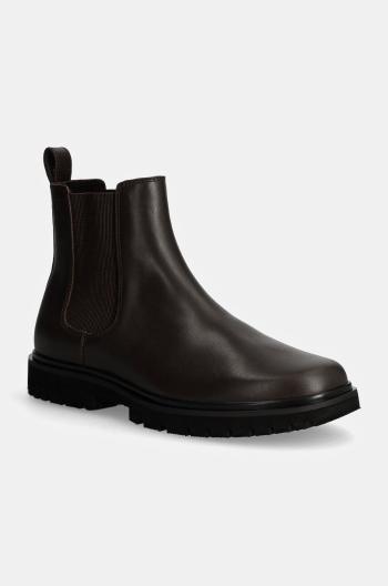 Kožená obuv Calvin Klein Jeans EVA BOOT MID CHELSEA UNIFORM DR pánska, hnedá farba, YM0YM01072