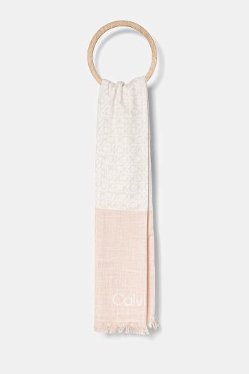 Bavlnený šál Calvin Klein dámsky, ružová farba, vzorovaný, K60K612979
