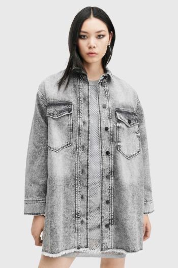 Rifľové šaty AllSaints LILY DENIM DRESS šedá farba, mini, oversize, W072DB