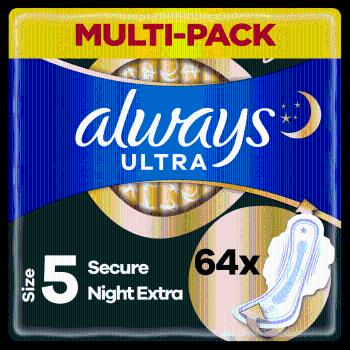 ALWAYS Ultra Secure Night Extra hygienické vložky s krídelkami 64 ks