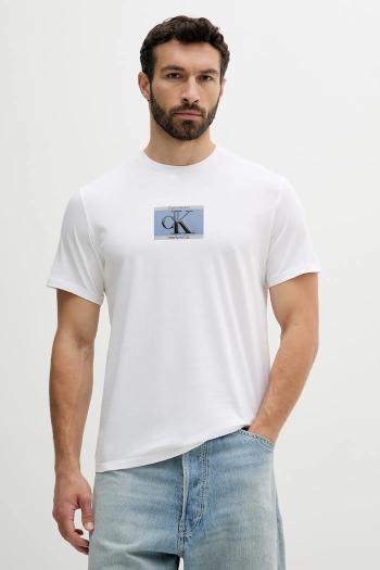 Bavlnené tričko Calvin Klein pánske, biela farba, s potlačou, LV04RC854G