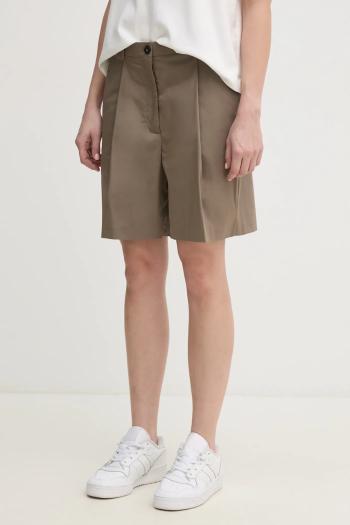 Šortky Tommy Hilfiger dámske, zelená farba, jednofarebné, vysoký pás, WW0WW44764