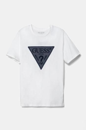 Detské bavlnené tričko Guess biela farba, s nášivkou, L5RI14 K8HM4
