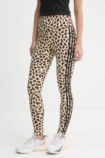 Legíny adidas Originals Leopard dámske, béžová farba, vzorované, IX7419