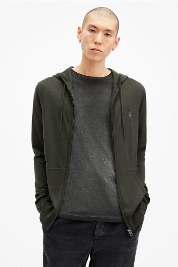 Vlnená mikina AllSaints MODE MERINO ZIP HOOD zelená farba, s kapucňou, melanžová, M084KB