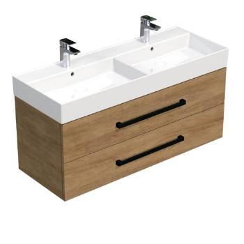 Kúpeľňová skrinka s čiernou úchytkou a umývadlom SAT Cube Way 120x53x46 cm dub Hickory mat CUBE46C1202DHSAT