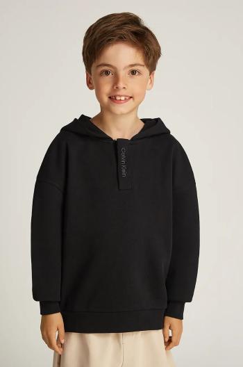 Detská mikina Calvin Klein Jeans 0 čierna farba, s kapucňou, s potlačou, IB0IB02377