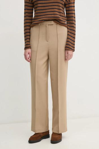 Nohavice Tommy Hilfiger dámske, béžová farba, rovné, stredne vysoký pás, WW0WW43875