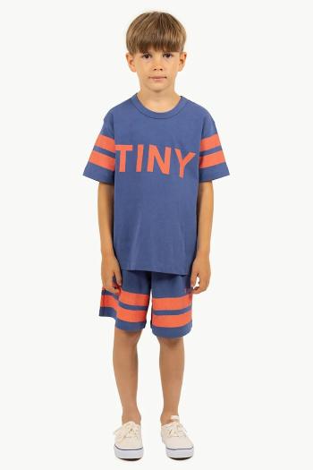 Detské bavlnené šortky Tinycottons STRIPES LOGO SHORT tmavomodrá farba, s potlačou, SS25-139