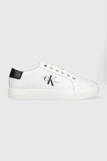 Kožené tenisky Calvin Klein Jeans Classic Cupsole Laceup Low biela farba, YM0YM00491